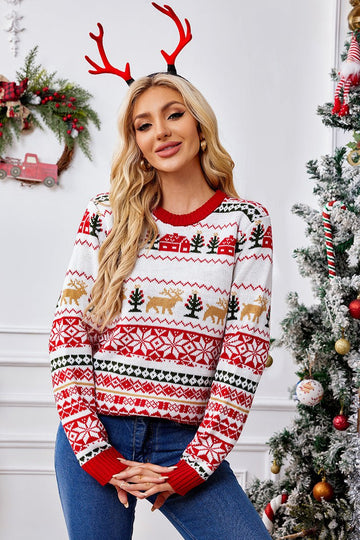 Woochic pull de Noël brodé sequins motif élan rouge S